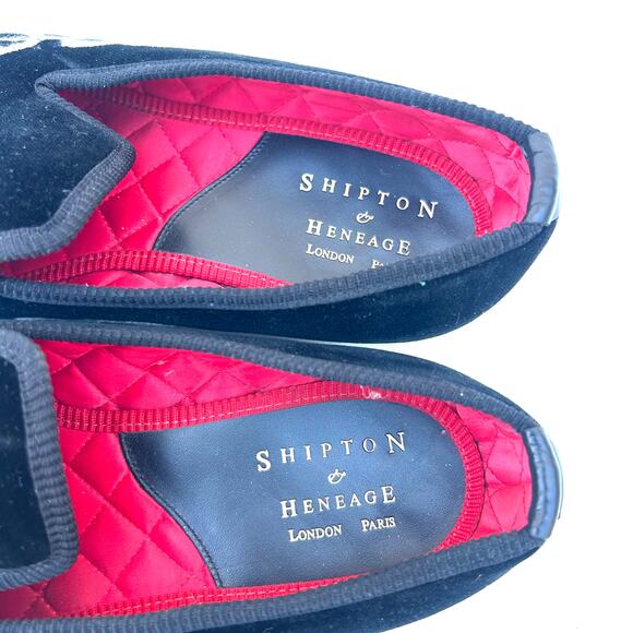 Shipton & Heneage Men’s Velvet Smoking Slippers Loafers Black Cigar Quilt US 9 - Picture 5 of 8